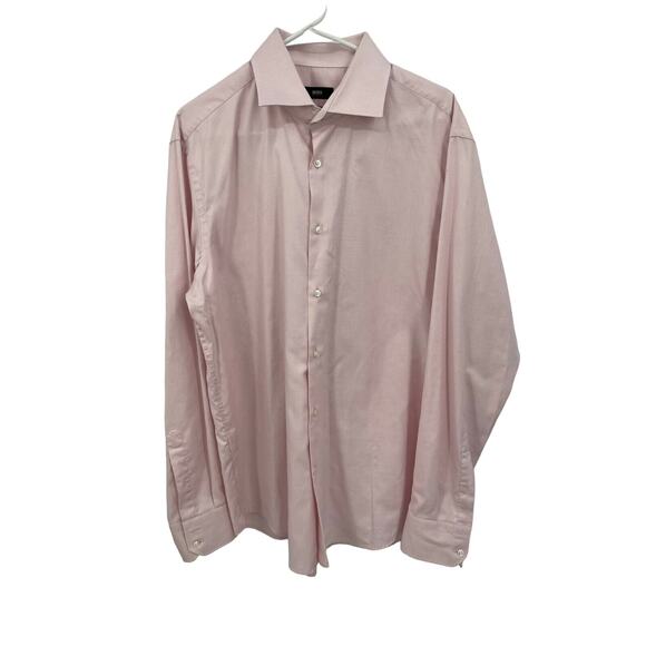 Hugo Boss Gerald Shirt Button Tiny Pink White Check Cotton Size 17 - Picture 1 of 10